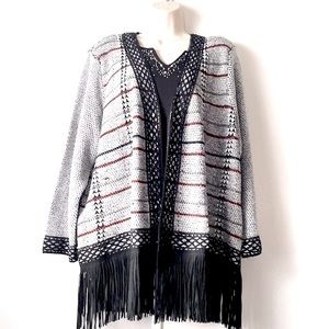 C J Banks Open Front Sweater with Lace and Fringe Size 3X